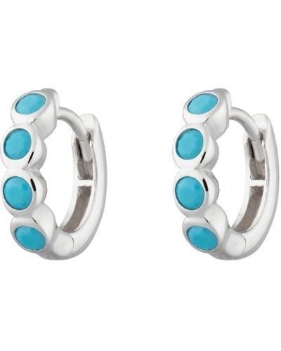 Scream Pretty Bezel huggie Earrings With Turquoise Stones - Blue