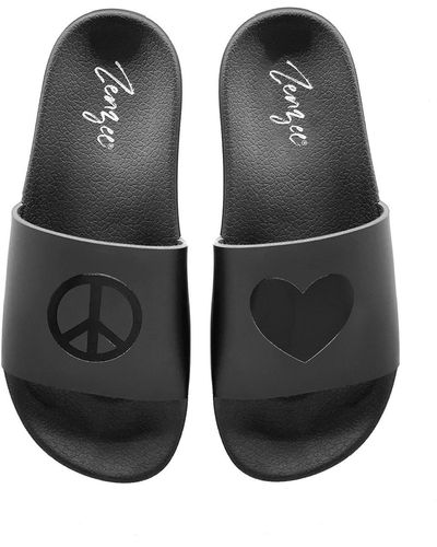 Zenzee Peace + Love Slide Sandals - Black