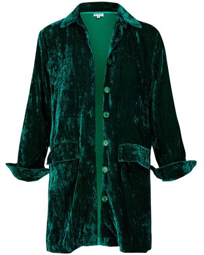 At Last Kensington Silk Velvet Shirt Jacket In Emerald - Green