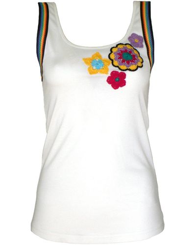 Lalipop Design Sleeveless T-shirt With Hand Made Crochet Details - White