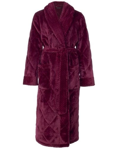 Pretty You London Quilted Velour Robe In Bordeaux - Purple