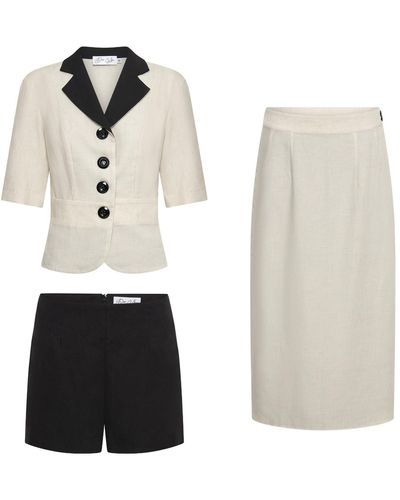 Deer You Neutrals / Iris Igniting Three Piece Set Consisting Of Jacket, Shorts & Skirt In Natural - White