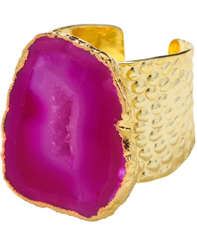 YAA YAA LONDON Magenta Mega Gemstone Gold Statement Ring - Multicolor