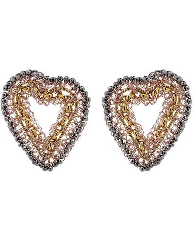 Lavish by Tricia Milaneze Red & Gold Amour Flux Posts Handmade Crochet Earrings - Metallic