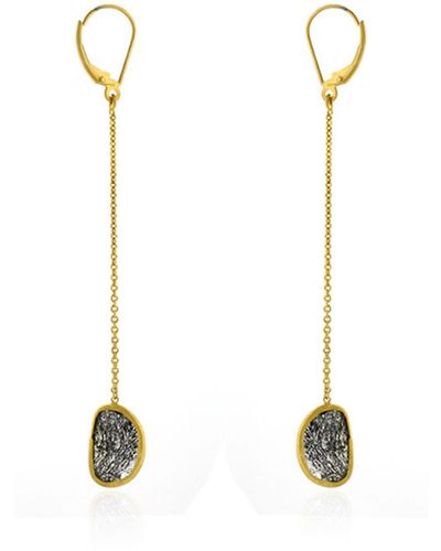 Artisan Bezel Set Slice Diamond In 18k Solid Yellow Designer Ear Thread Earrings - Metallic
