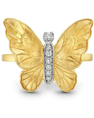 Artisan Yellow Gold Butterfly Ring Diamond Handmade Jewellery