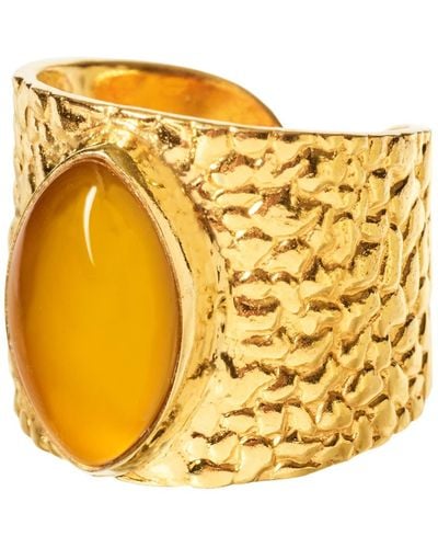 YAA YAA LONDON Juicy Yellow Gemstone Gold Adjustable Ring - Metallic