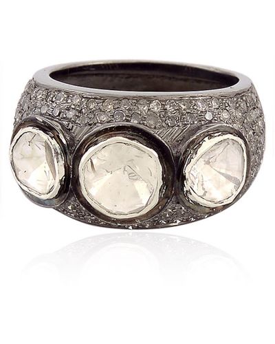 Artisan Uncut Diamond 925 Sterling Silver Handmade Band Ring Jewelry - Metallic