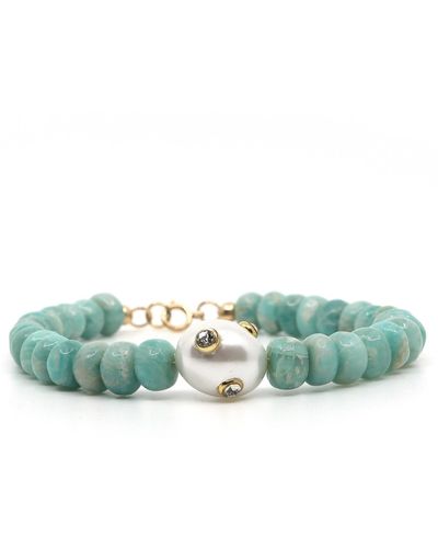 Shar Oke Amazonite & Pearl Beaded Bracelet - Green