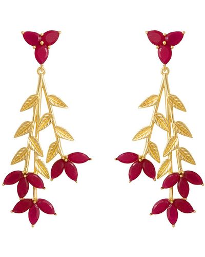 Lavani Jewels Goldplated & Ruby Blume Earrings - Red