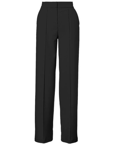BLUZAT Black Straight-cut Trousers With Stripe Detail
