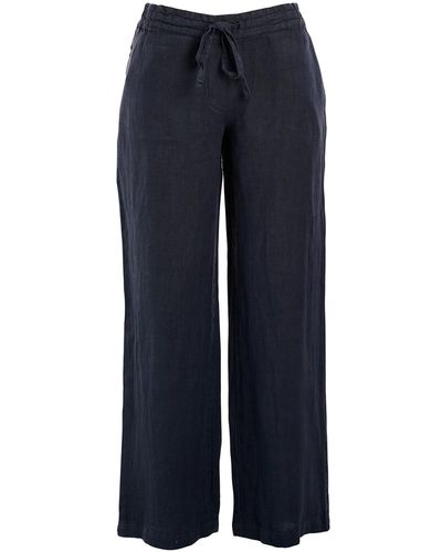 Haris Cotton Solid Wide legged Linen Trousers - Blue