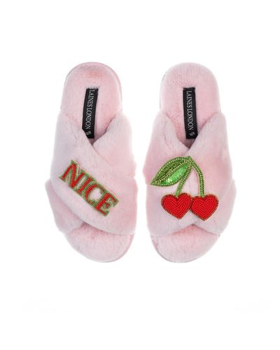 Laines London Classic Laines Slippers With Nice Cherries Brooches - Pink
