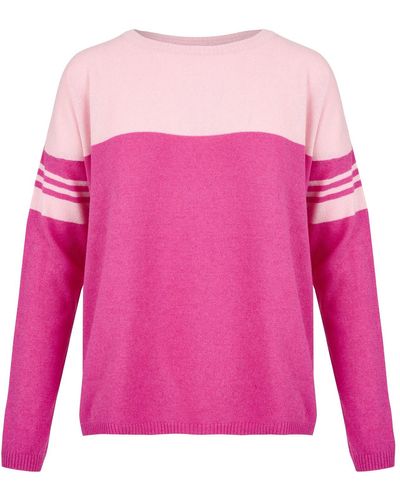 At Last Cashmere Mix Sweater In Baby Pink & Cerise With Cerise Arm Rings