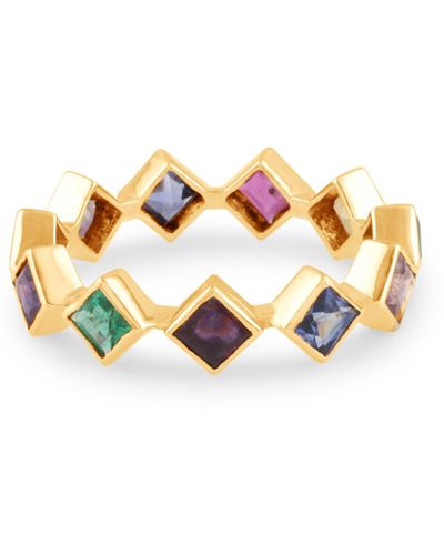 Trésor Multicolor Stone Square Princess Cut Ring In Gold - Metallic