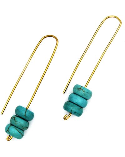 Lala Salama Three Beaded Turquoise Earrings - Blue