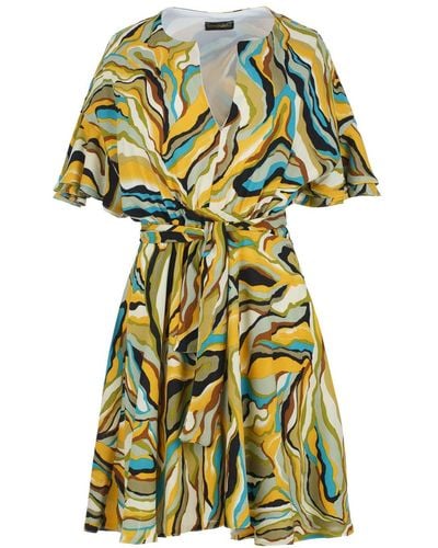 Conquista Vibrant Safari Viscose Wrap Dress - Yellow