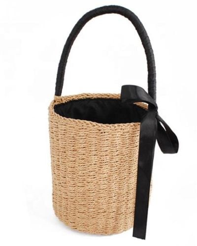 Lula-Ru Straw Bag Bow Detail - Black