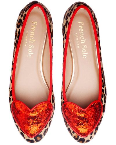 French Sole Love Heart Jaguar Pony Hair Red Glitter Heart