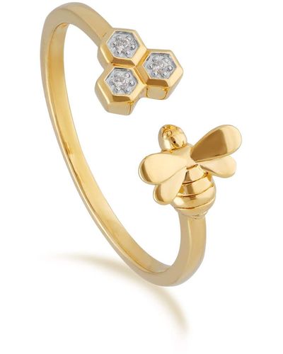Gemondo Honeycomb Inspired Diamond Trilogy Bee Ring In Yellow - Metallic