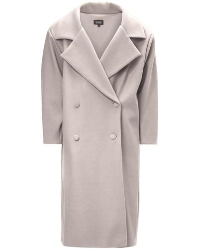 BLUZAT Neutrals Structured Wool Coat With Oversized Lapels - Natural