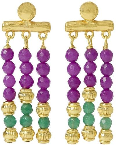 Ottoman Hands Kali Purple And Green Jade Beaded Drop Earrings - Pink