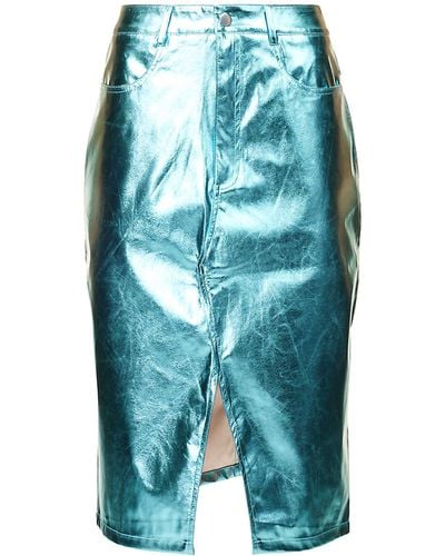 Amy Lynn Lupe Ice Metallic Midi Skirt - Blue