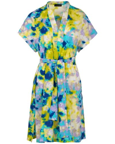 Conquista Abstract Print Dress With Slits - Blue