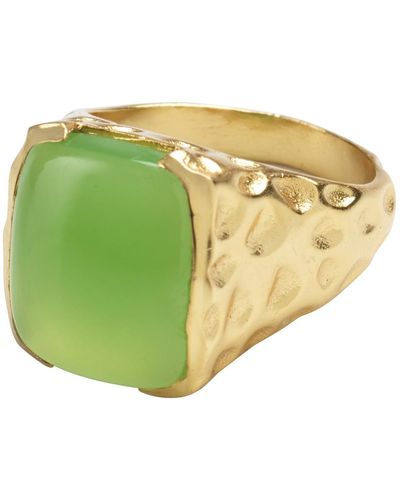 YAA YAA LONDON 'happy' Prehnite Green Gemstone Gold Ring