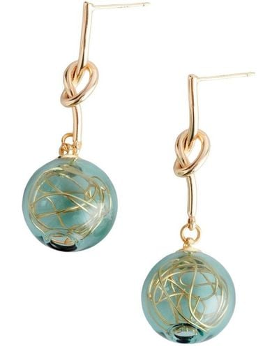 Paisie Knot Sphere Earrings In Green - Blue