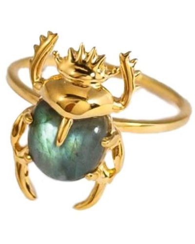 MARIE JUNE Jewelry Sacred Scarab Labradorite And Gold Vermeil Ring - Metallic