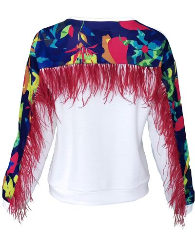 Lalipop Design Cotton Sweatshirt With Digital Print On The Back Yoke - Blue