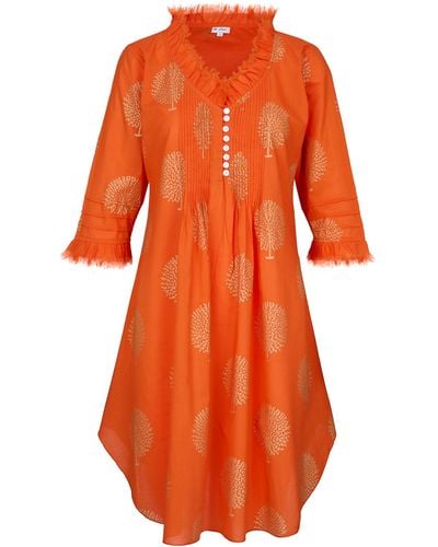 At Last Annabel Cotton Tunic In Tangerine & Gold - Orange