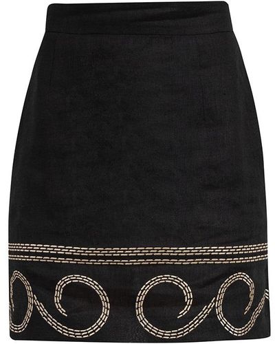Cliché Reborn Linen Embroidered Mini Skirt - Black