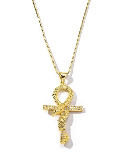 The Essential Jewels Serpent Ankh Filled Pendant Necklace - Metallic