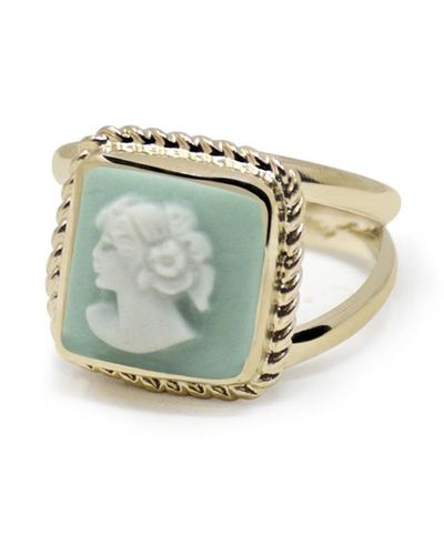 Vintouch Italy The Beloved Gold-plated Green Cameo Ring - Metallic