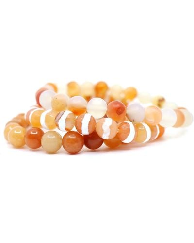 Shar Oke Orange Aventurine, Natural & Tibetan Agate Beaded Bracelet Trio Set