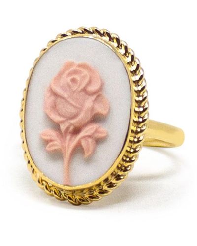 Vintouch Italy Gold-plated White Rose Cameo Ring - Pink