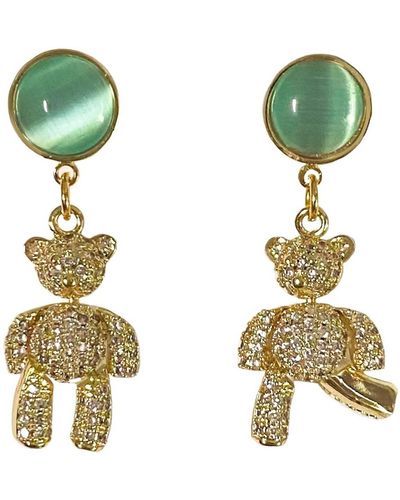 Ninemoo Opal Bear Stud Earrings - Green