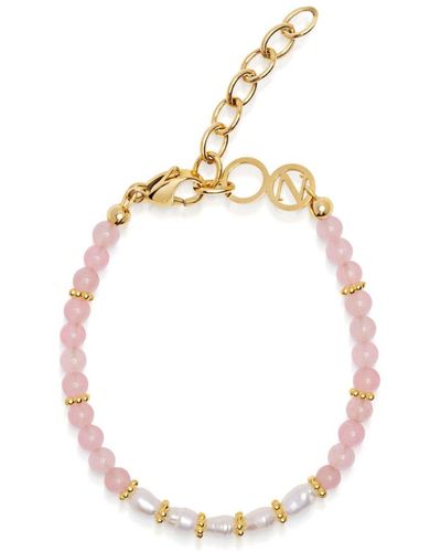 Nialaya Beaded Bracelet With Pink Opal And Mini Pearls - Metallic