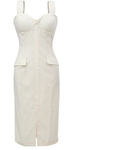 Smart and Joy Sleeveless Sheath Dress Mini Dots Print - White