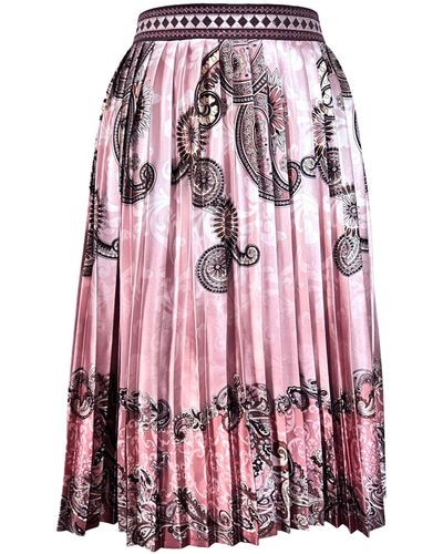 L2R THE LABEL Embroidered Pleated Scarf Midi Skirt In Pink & White