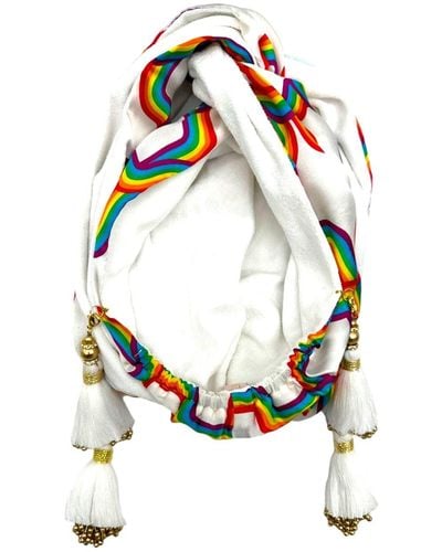 Julia Clancey Rainbow Link Silk & Terry Mini Dorado Turban - White