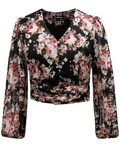 Smart and Joy Short Blouse With Flower Print - Black