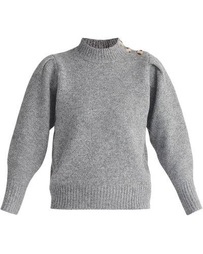 Paisie Buttoned Shoulder Sweater In - Gray
