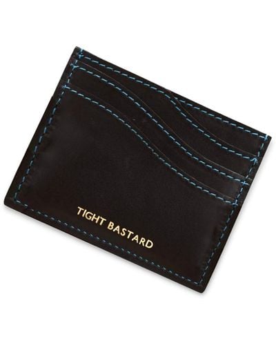 VIDA VIDA Leather Wave Card Holder With Contrast Blue Stitch - Black