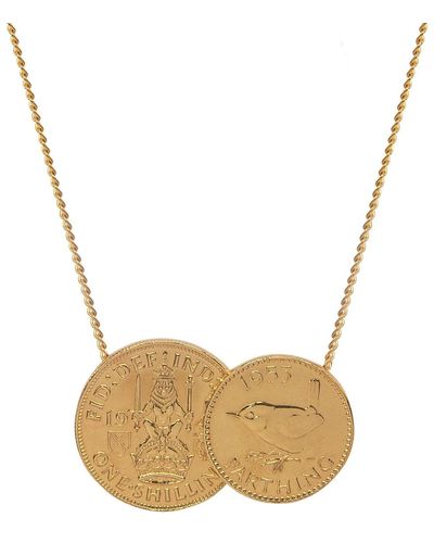 Katie Mullally Scottish & English Double Coin Pendant & Chain In Plated - Metallic