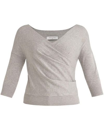 Paisie Knitted Wrap Top In Light - Gray