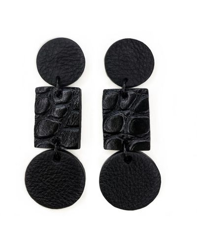 WAIWAI Texture Fusion Leather Earrings - Black