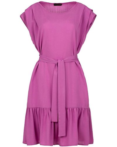 Conquista Pink Frill Detail Dress With Belt - Purple